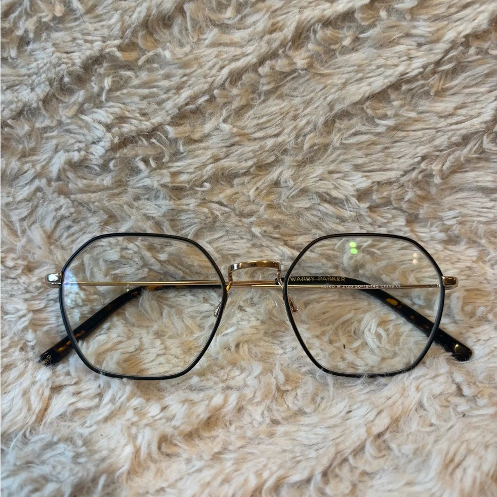 Warby Parker Keiko Black and Gold Geometric Metal Glasses